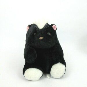Caltoy Black & White Skunk Plush 10" Sitting Stuffed Animal Tail Stitch Attached